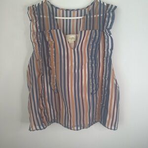 Maeve Blue and Orange Striped Ruffle Blouse 
Size US 14
